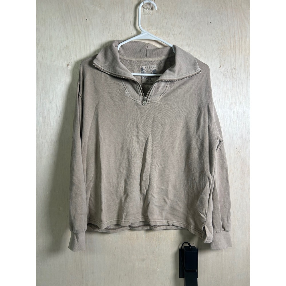 C&C California Quarter Zip Pullover Women Medium Tan Excellent Sunwashed Finish